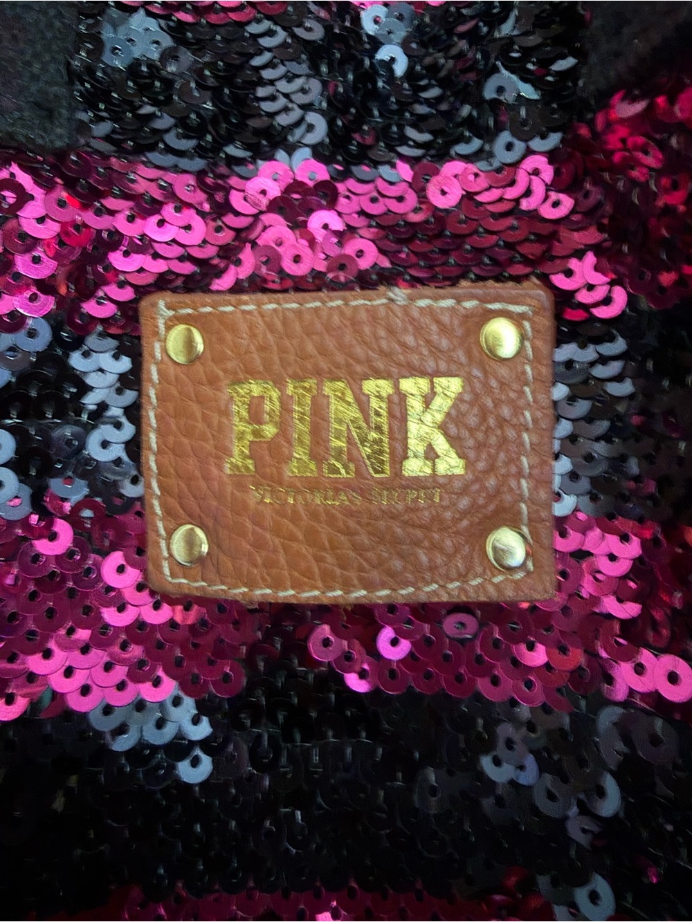 PINK Victoria's Secret Hot Pink and Black Sequin Stripe Tote - Picture 4 of 4